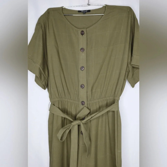 Madewell Olive Green Short Sleeved Belted Jumpsuit - Picture 5 of 11
